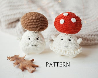 Mushrooms crochet pattern, woodland forest amigurumi toy PDF, English language tutorial, wedding gift DIY instruction, instant download