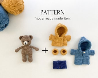 Virkmönster björn med klädset, VIDEO, amigurumi-virkad Paddington, virkad leksak, kappa, overall, handledning i PDF, lätt att följa