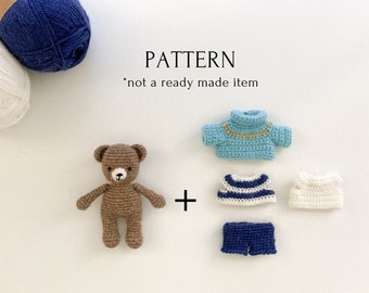 crochet pattern bear with set of clothes, VIDEO, amigurumi crochet Paddington, crochet toy, sweater, shorts, tutorial in PDF, easy to follow