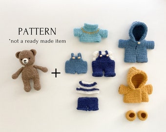 crochet pattern bear with set of clothes, VIDEO, amigurumi crochet Paddington, crochet toy, overalls, tutorial in PDF, easy to follow