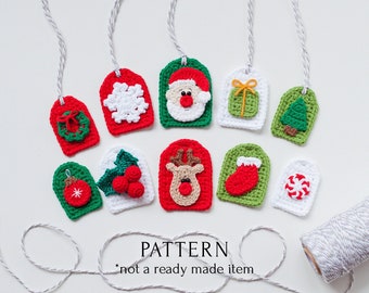 Christmas Gift Tags Crochet Pattern, Last Minute Gift Idea DIY Instruction, Simple and Easy Tutorial for Beginners, Crochet Applique