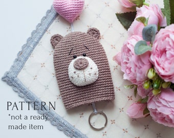 Key Cover Crochet Pattern PDF Valentine's Day Bear with Heart, XoXo Cozy Key Holder, Key Chain Case DIY, Be My Valentine Last Minute Gift