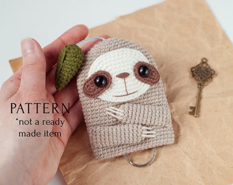 Sloth Key Cover Crochet Pattern PDF, Cozy Amigurumi Animal Key Holder, Key Chain English Tutorial, Key Case DIY, School Boy Girl Gift