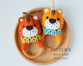 Tiger Baby Rattle Crochet Pattern, Chinese New Year Symbol, Gift for Baby DIY, Circus Animals Toy, English Instant Download  PDF Tutorial