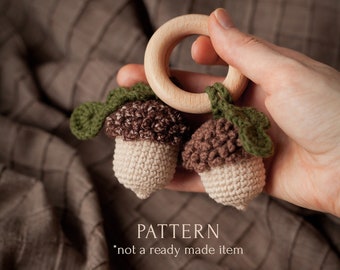 Acorn Baby Rattle PDF Crochet Pattern, Woodland Forest Toy for Newborn, Digital Play Gym Toy Tutorial, Autumn Fall Nursery Room Decor