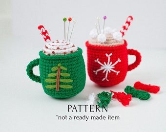 Pincushion Crochet Pattern, Cup of Hot Chocolate Amigurumi Tutorial, Sewing Supplies DIY, Easy Instruction, Gift for Needlewoman