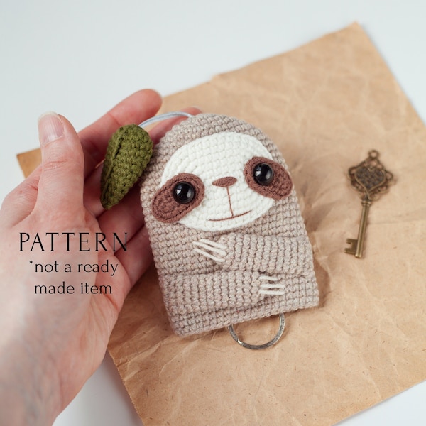 Sloth Key Cover Crochet Pattern PDF, Cozy Amigurumi Animal Key Holder, Key Chain English Tutorial, Key Case DIY, School Boy Girl Gift