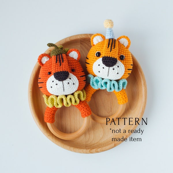 Tiger Baby Rattle Crochet Pattern, Chinese New Year Symbol, Gift for Baby DIY, Circus Animals Toy, English Instant Download  PDF Tutorial
