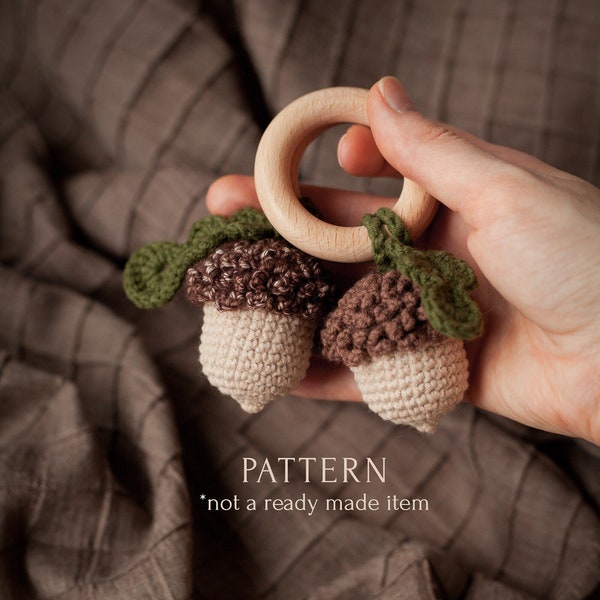 Acorn Baby Rattle PDF Crochet Pattern, Woodland Forest Toy for Newborn, Digital Play Gym Toy Tutorial, Autumn Fall Nursery Room Decor