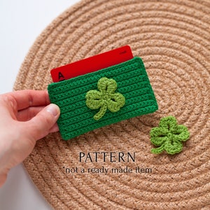 Kleeblatt Kartenhalter Häkelanleitung, St. Patricks Day Anleitung, vierblättriges Kleeblatt, Glücksbringer, Brieftasche, schlankes Kartenetui
