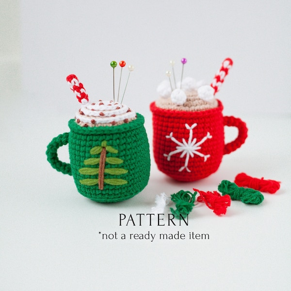 Pincushion Crochet Pattern, Cup of Hot Chocolate Amigurumi Tutorial, Sewing Supplies DIY, Easy Instruction, Gift for Needlewoman