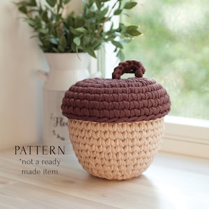 Acorn Basket Crochet Pattern, T-Shirt Yarn Basket Instruction, Autumn Fall Cozy Home Décor, Halloween Thanksgiving Decoration Hugge Mood DIY image 1