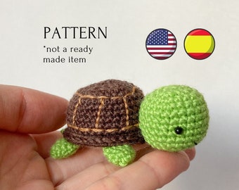 Patroon mini-haakspeelgoed schildpad Engels en Spaans, mini-amigurumi-schildpadpatroon, haaktutorial, speelgoed voor poppen, kleine schildpad