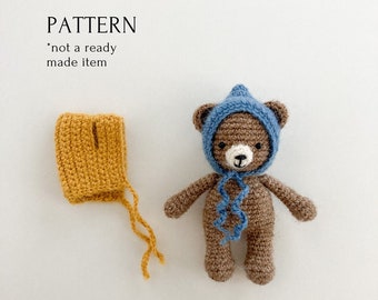 Virkmönster för mössa till liten björn, amigurumimönster, VIDEO-handledning, julklapp, söt nallebjörn, handledning i PDF lätt att följa