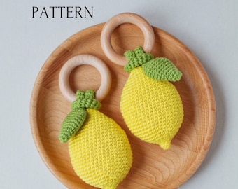 Lemon Baby Rattle PDF Crochet Pattern, Tropical Baby Teether DIY Instruction, Playful Food Fruit Toy Instant Download Digital Tutorial