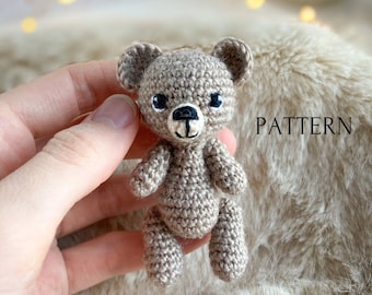 Tiny teddy bear crochet toy pattern, amigurumi mini bear pattern, crochet tutorial, toys for dolls, cute bear toy