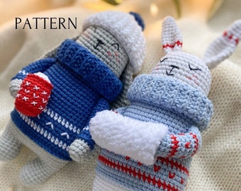 Bunny Christmas crochet pattern, easy amigurumi bunny pattern, rabbit crochet pattern, crochet DIY tutorial, 2 in 1
