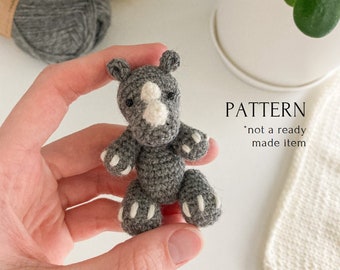 Rhino amigurumi pattern, crochet rhinoceros, safari tropical jungle animal, rhino soft toy, easy crochet pattern, crochet tutorial + VIDEO