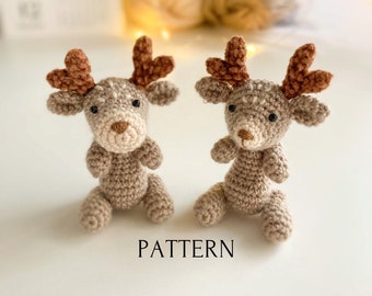 Mini reindeer amigurumi pattern, crochet Christmas pattern, crochet tutorial for deer, mini toys for dolls, English PDF