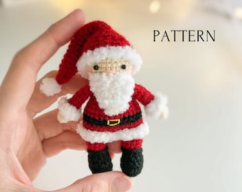Mini Santa amigurumi pattern, crochet Christmas pattern, crochet tutorial for Santa, mini toys for dolls, English PDF