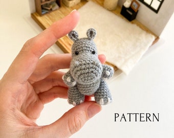 Mini hippo amigurumi pattern, mini crochet hippo tutorial, crochet instructions, toys for dolls, jungle animal, crochet safari