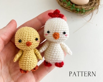 Chicken amigurumi pattern, crochet pattern for mini chicken, chick amigurumi crochet tutorial, toys for dolls, mini crochet toy