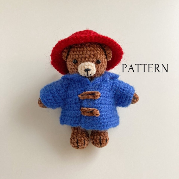 Mini Paddington bear crochet toy pattern, amigurumi crochet Paddington, crochet tutorial in PDF, easy to follow