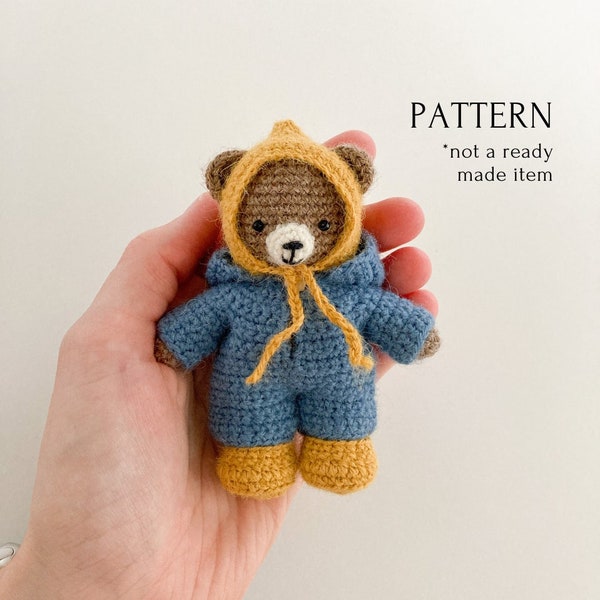 amigurumi pattern crochet bear + set of clothes: jumpsuit, hat, shoes, many VIDEO tutorials, crochet paddington, tutorial PDF easy to follow