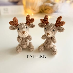 Mini reindeer amigurumi pattern, crochet Christmas pattern, crochet tutorial for deer, mini toys for dolls, English PDF
