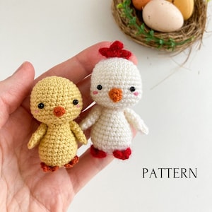 Chicken amigurumi pattern, crochet pattern for mini chicken, chick amigurumi crochet tutorial, toys for dolls, mini crochet toy