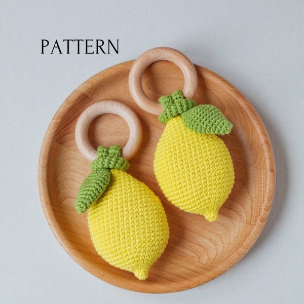 Lemon Baby Hochet PDF Crochet Pattern, Tropical Baby Teether DIY Instruction, Playful Food Fruit Toy Instant Download Digital Tutorial