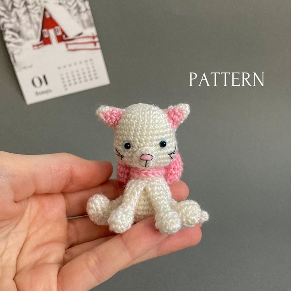 White kitty crochet toy pattern, amigurumi mini kitty cat pattern, crochet tutorial, toys for dolls, tiny cat, kitty, kitten pattern