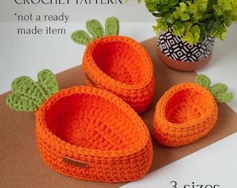 Carrot Basket T-Shirt Yarn Crochet Pattern in 3 sizes, Easter Home Décor DIY, Kitchen Storage Boxes, Easy Instruction for Beginner
