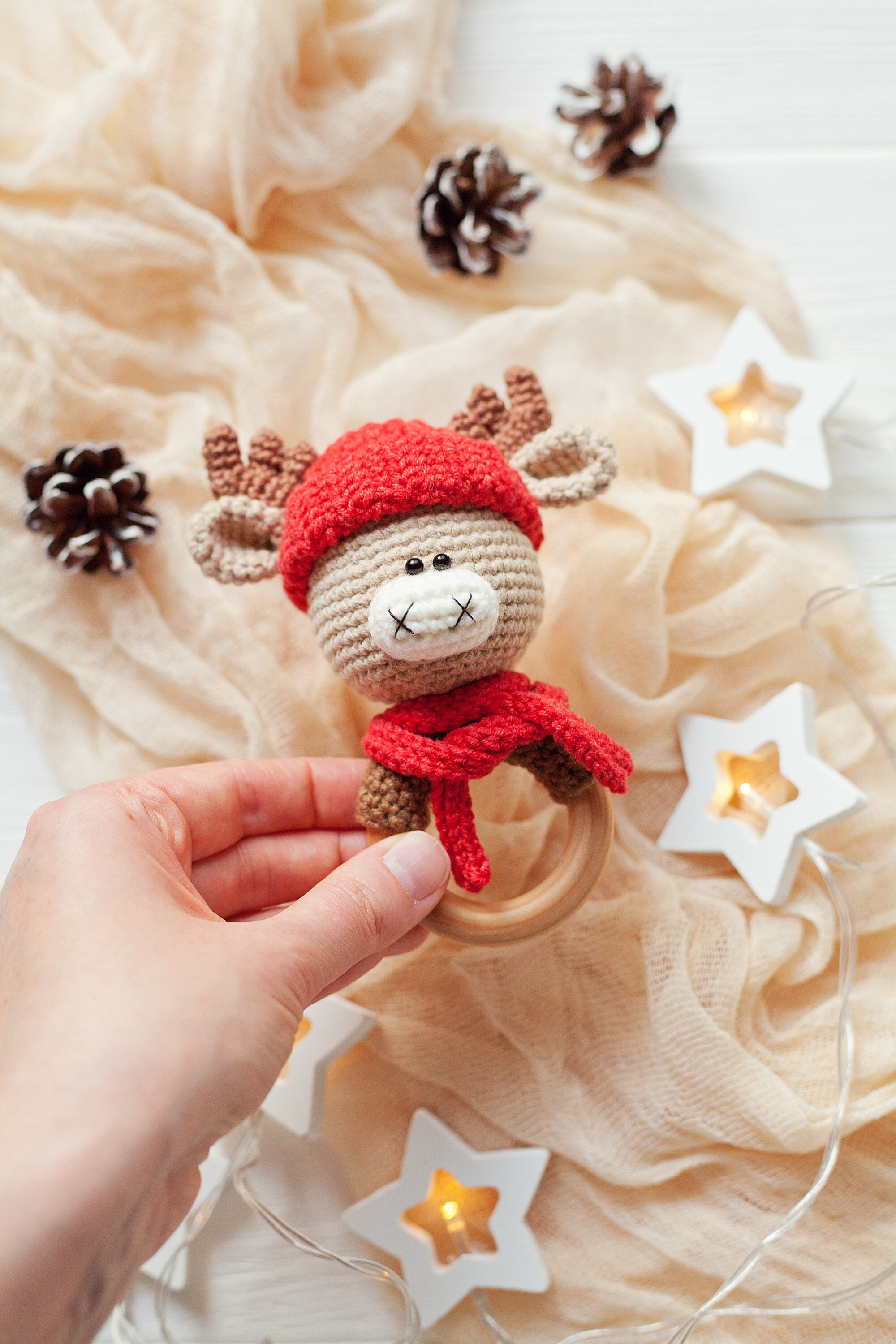 Moose Rattle Toy Crochet Pattern, Winter Christmas Gift for Baby DIY ...