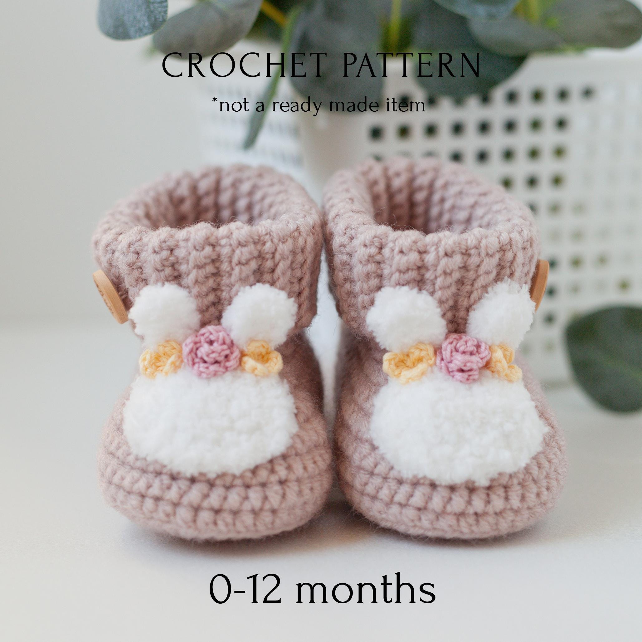 Bunny Baby Booties Crochet Pattern 0-12 Months, Newborn Boy Girl Shoes ...
