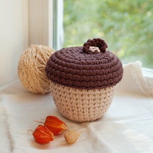 Acorn Basket Crochet Pattern, T-Shirt Yarn Basket Instruction, Autumn Fall Cozy Home Décor, Halloween Thanksgiving Decoration Hugge Mood DIY image 8