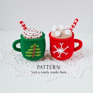 Cozy Winter Mugs Crochet Pattern, Christmas Gift DIY, Soft Toy Instruction for Beginners, Kids Play Food Drink, New Year Mood Keepsake