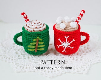 Cozy Winter Mugs Crochet Pattern, Christmas Gift DIY, Soft Toy Instruction for Beginners, Kids Play Food Drink, New Year Mood Keepsake
