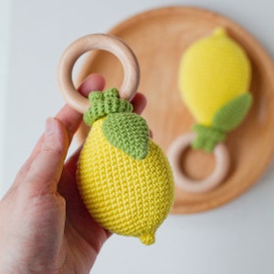 Lemon Baby Rattle PDF Crochet Pattern, Tropical Baby Teether DIY Instruction, Playful Food Fruit Toy Instant Download Digital Tutorial image 5