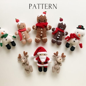Christmas bundle 4 in 1 amigurumi patterns - snowman, Santa Claus, gingerbread man, reindeer, crochet tutorial, mini toys for dolls, PDF