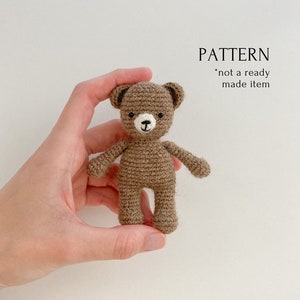 Mini teddy bear crochet toy pattern, amigurumi crochet plush bear pattern, crochet tutorial, toys for dolls, cute bear toy