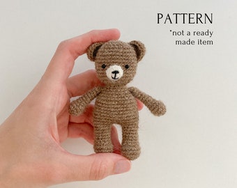 Mini teddy bear crochet toy pattern, amigurumi crochet plush bear pattern, crochet tutorial, toys for dolls, cute bear toy