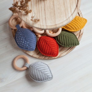 Leaf Baby Rattle PDF Crochet Pattern, Teething Ring Instruction, Autumn ...