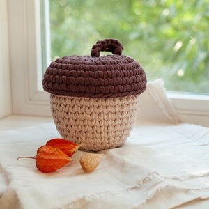 Acorn Basket Crochet Pattern, T-Shirt Yarn Basket Instruction, Autumn Fall Cozy Home Décor, Halloween Thanksgiving Decoration Hugge Mood DIY image 7