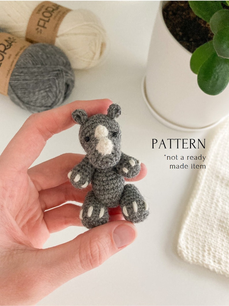 Rhino amigurumi pattern, crochet rhinoceros, safari tropical jungle animal, rhino soft toy, easy crochet pattern, crochet tutorial VIDEO image 1