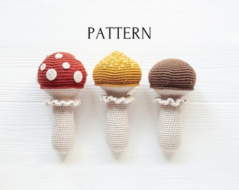 Mushroom Rattle Crochet Pattern, Autumn Fall DIY Baby Gift, Newborn First Toy Instruction, Woodland Soft Toy English Tutorial for Beginners