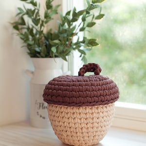 Acorn Basket Crochet Pattern, T-Shirt Yarn Basket Instruction, Autumn Fall Cozy Home Décor, Halloween Thanksgiving Decoration Hugge Mood DIY image 4