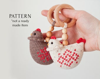 Chicken Baby Rattle Crochet Pattern PDF, Slavic Heritage Embroidery Toy, Easy Tutorial for Beginners, New Born Gift for Grandchild