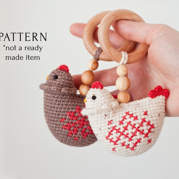 Chicken Baby Rattle Crochet Pattern PDF, Slavic Heritage Embroidery Toy, Easy Tutorial for Beginners, New Born Gift for Grandchild