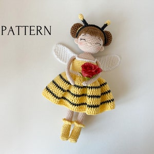 Crochet bee doll pattern, amigurumi bee, stuffed doll pattern, crochet doll pattern, soft doll, easy amigurumi pattern